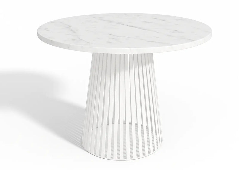 Okrągły stół biała noga jasny marmur blat Vivo