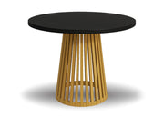 okrągły  stół Vivo z czarnym blatem i złota lamelową nogą