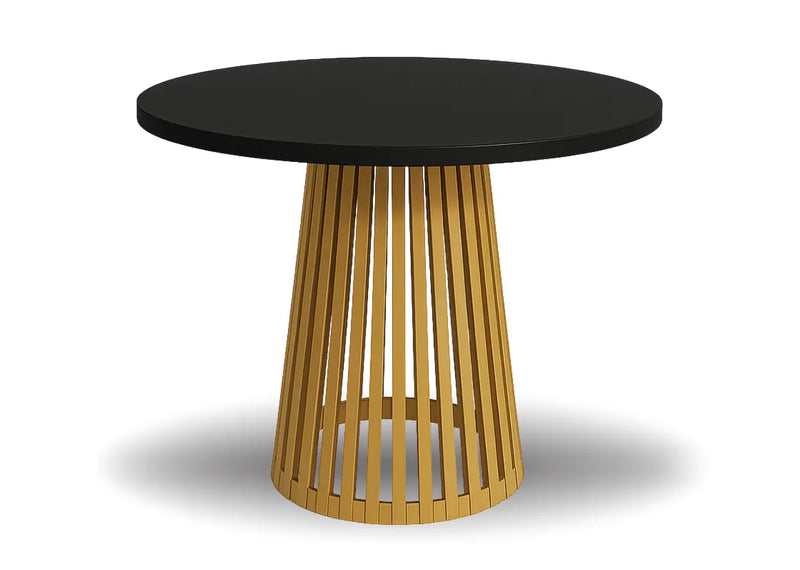 okrągły  stół Vivo z czarnym blatem i złota lamelową nogą