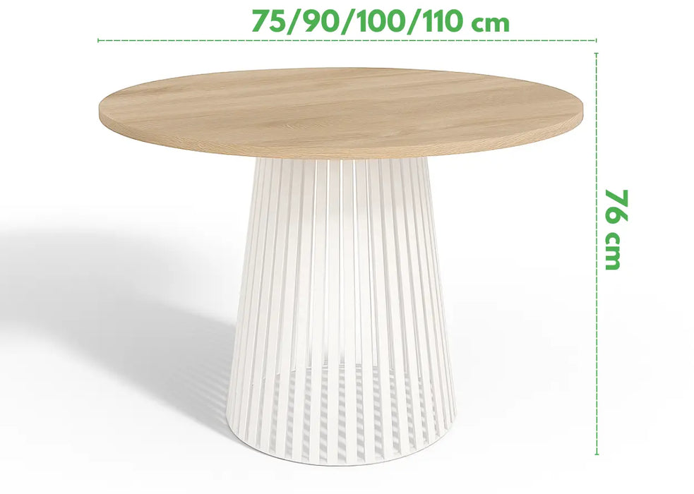 Stół okrągły Viero z białą lamelową nogą – blat laminowany w wielu kolorach