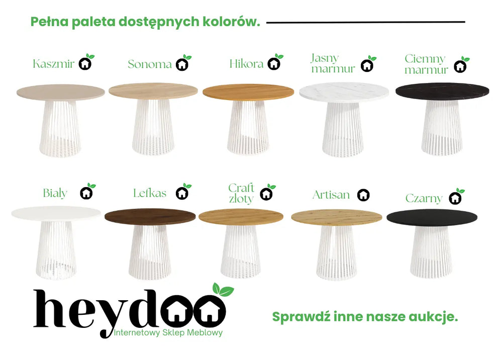 Stół okrągły Viero z białą lamelową nogą – blat laminowany w wielu kolorach