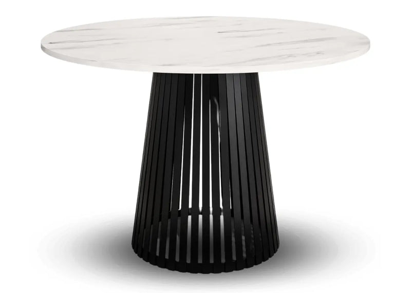 Stół okrągły Viero, jasny marmur blat i czarna noga! Heydoo.pl