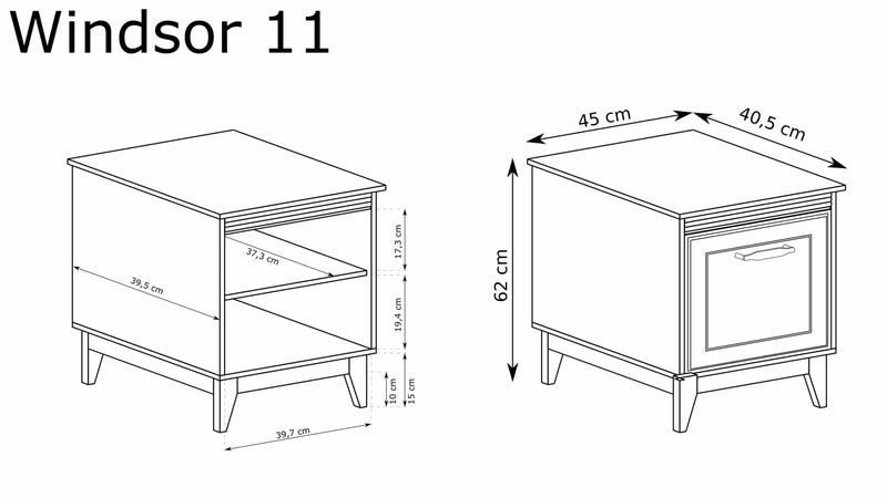 Szafka nocna Windsor 11 kaszmir z wymiarami. Heydoo.pl