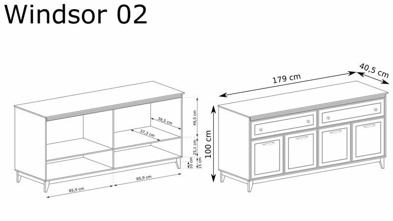 Komoda Windsor 02 kaszmir+dąb z wymiarami. Heydoo.pl