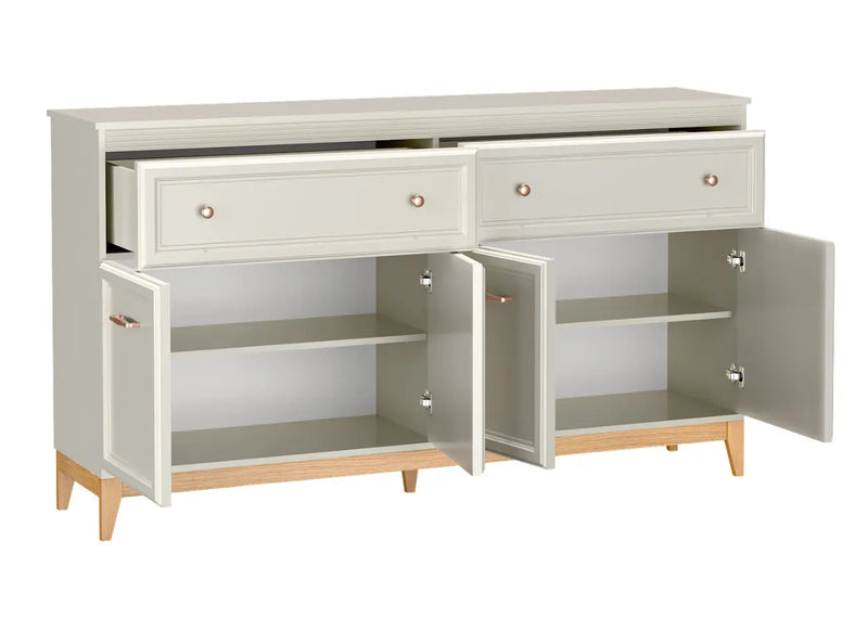 Komoda Windsor 02 kaszmir+dąb z otwartymi szafkami. Heydoo.pl