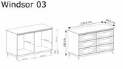 Komoda Windsor 03 kaszmir+dąb 135 cm z wymiarami. Heydoo.pl