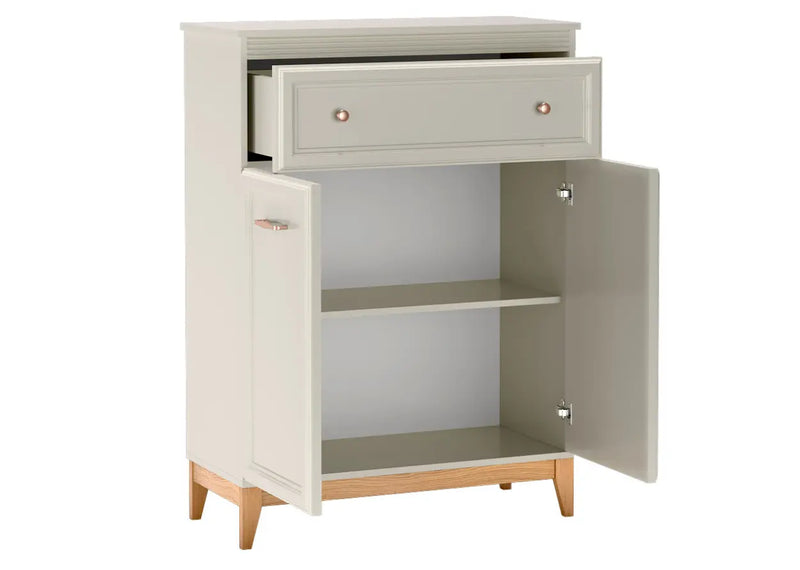 Komoda Windsor  04 kaszmir+dąb z otwartymi szufladami. Heydoo.pl