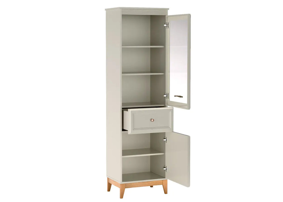 Witryna Windsor 06 kaszmir 55×40,5×193 cm z otwartymi szufladami.