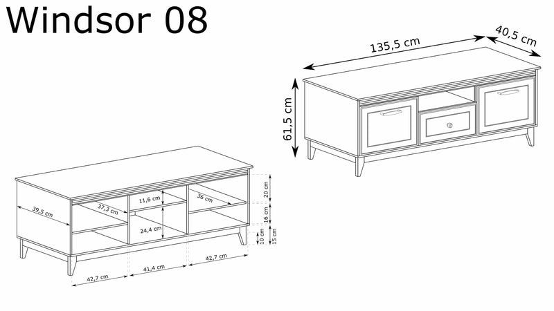 Szafka RTV Windsor 08 kaszmir z wymiarami. Heydoo.pl