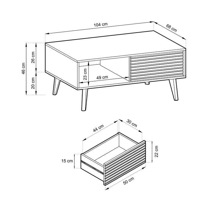 Schemat techniczny ławy Wild L.AC104 z wymiarami