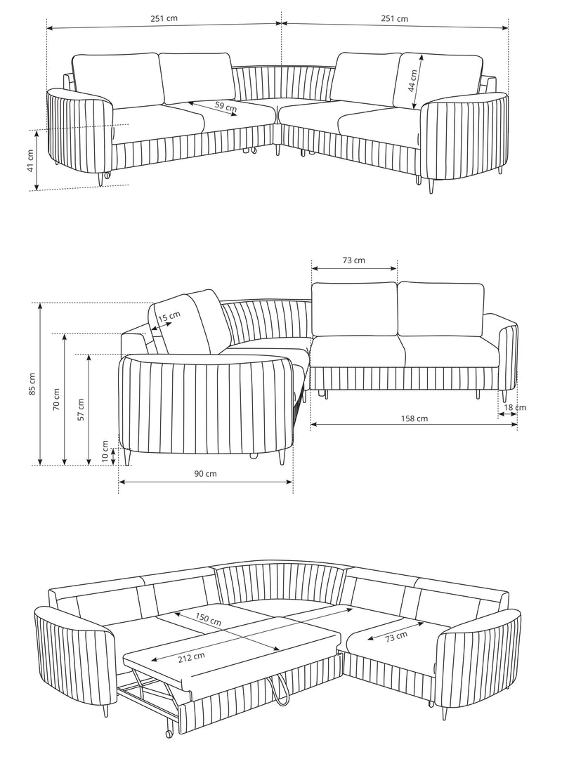 Wymiary dużego narożnika Luxor