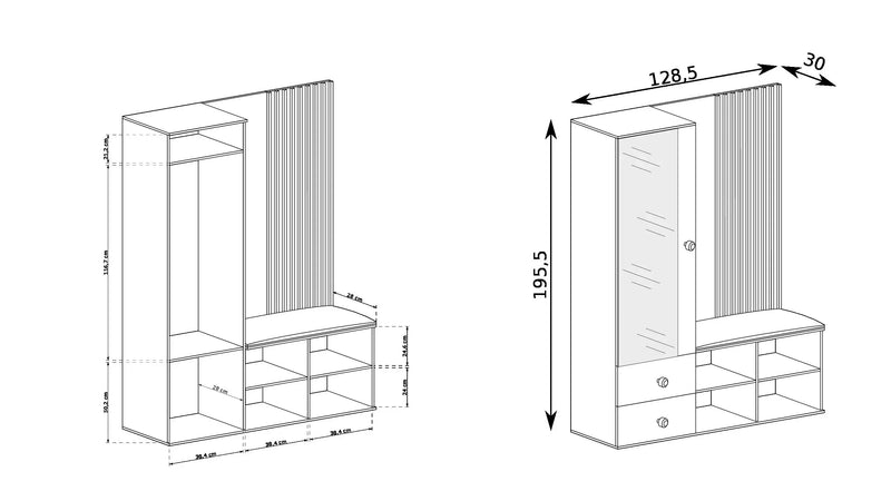 Duża garderoba do przedpokoju z wymiarami