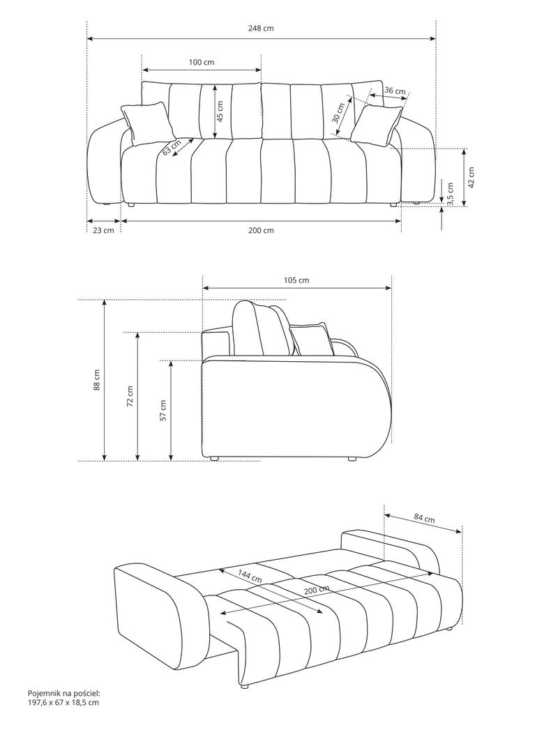 Szkic wymiarów sofy Bali