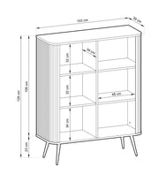 Rysunek techniczny komody Zoja K.B103 z wymiarami i szczegółami konstrukcyjnymi.