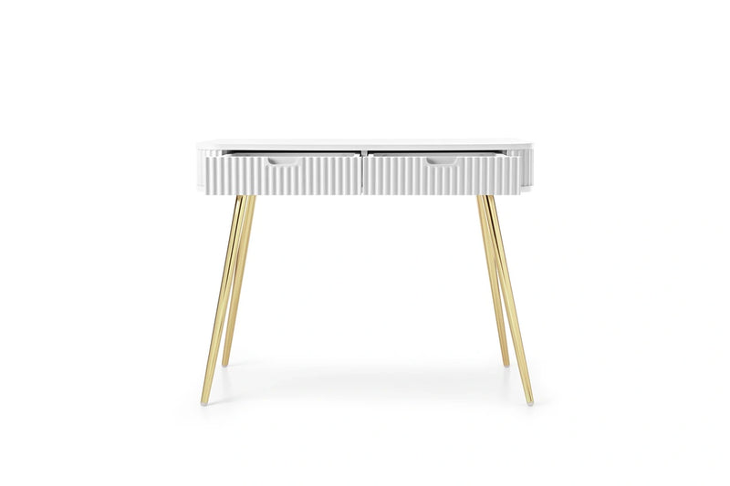 Toaletka dla nastolatek Zoja T.B103 z złotymi metalowymi nogami, widok z otwartymi szufladami