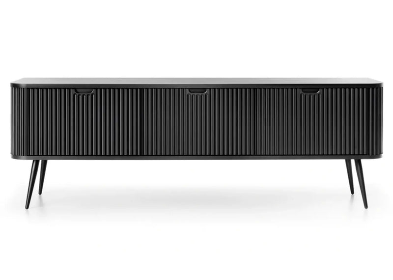 Elegancka czarna rtv z czarnymi nogami