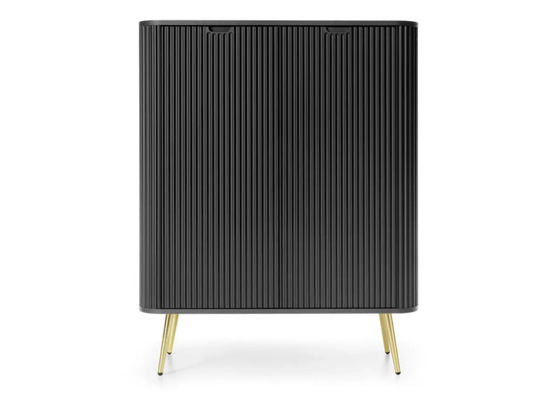 Elegancka czarna komoda z dużą ilością półek!