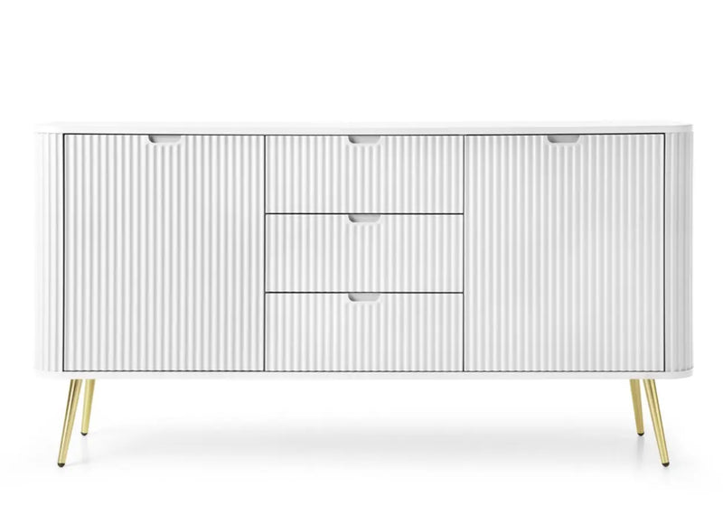 Komoda z ryflami i szufladami do nowoczesnych wnętrz.