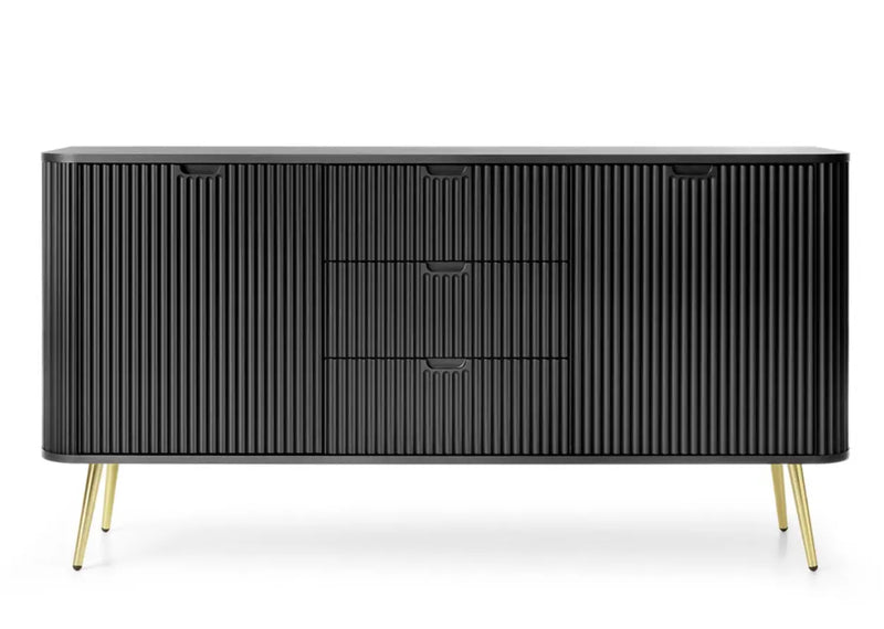 Nowoczesna komoda w czarnym kolorze na złotych nogach