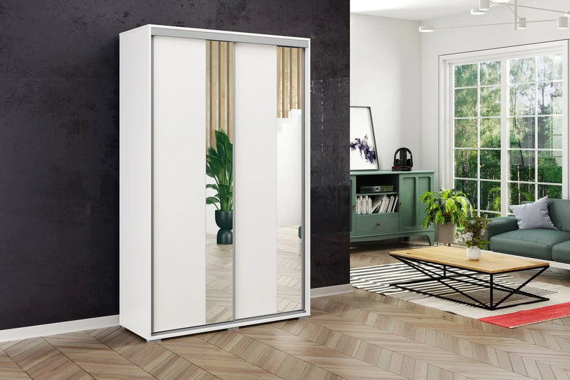 Mała szafa przesuwna w kolorze białym Apollo 2-4 w aranżacji