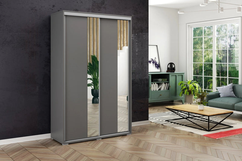 Mała szafa przesuwna w kolorze szarym Apollo 2-4 w aranżacji