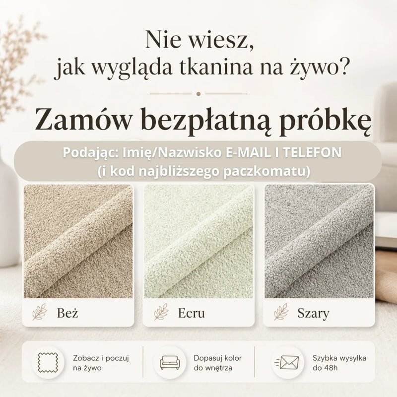 Bezpłatna próbka tkaniny Fredo bouclé w kolorach beżowym, ecru i szarym – wysyłka do 48h