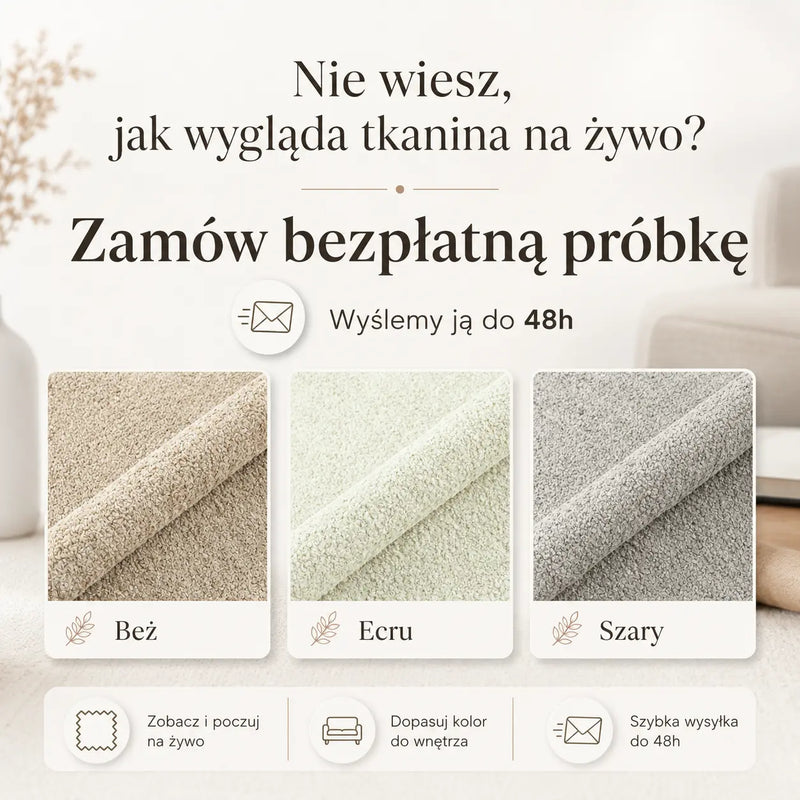 Bezpłatna próbka tkaniny bouclé Fredo do łóżka Ivi – beż, ecru i ciepły szary, wysyłka do 48 h