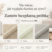 Bezpłatna próbka tkaniny bouclé Fredo do łóżka Ivi – kolory beżowy, ecru i ciepły szary, wysyłka do 48 h