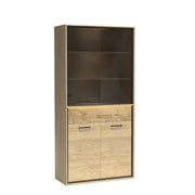 Witryna z podświetlanym elementem naturalnego drewna