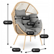 wymiary fotela ogrodowego rattanowego Casi szary