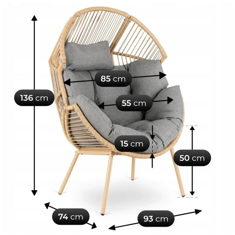 wymiary fotela ogrodowego rattanowego Casi szary