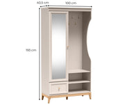 Garderoba Windsor kaszmir z lustrem – wymiary zewnętrzne: szerokość 100 cm, wysokość 193 cm, głębokość 40,5 cm.