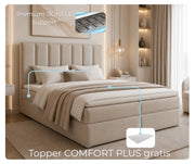Łóżko kontynentalne Idream Box beżowe z materacem bonellowym i topperem Comfort Plus gratis