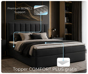 Łóżko kontynentalne iDream Riviera 100 z topperem Comfort Plus i sprężynami Bonell – czarna tkanina