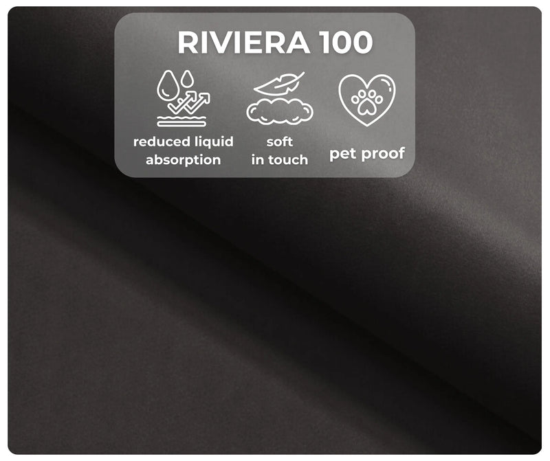 Czarna tkanina Riviera 100 – materiał soft touch o ograniczonym wchłanianiu płynów i właściwościach pet proof