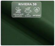 Tkanina Riviera 38 w kolorze zielonym – miękki velvet o ograniczonym wchłanianiu płynów i właściwościach pet friendly