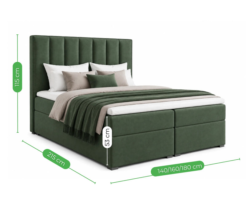 Wymiary łóżka kontynentalnego iDream Riviera 38 w kolorze zielonym – wysokość 115 cm, długość 215 cm