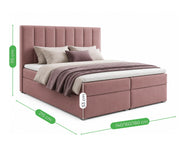 Wymiary łóżka kontynentalnego iDream Riviera 62 w kolorze różowym – wysokość 115 cm, długość 215 cm, szerokość 140/160/180 cm