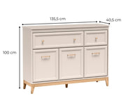 Wymiary komody Windsor 01 w kolorze kaszmir – szerokość 135,5 cm, wysokość 100 cm i głębokość 40,5 cm, schemat wymiarowy mebla