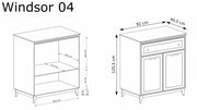 Komoda Windsor kaszmir wąska z szufladą i dwiema szafkami na drewnianych nogach wymiary 92 cm szerokości 40,5 cm głębokości 125,5 cm wysokości