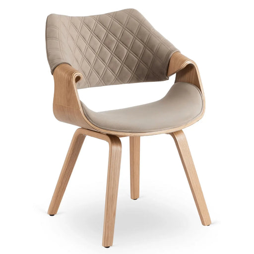 krzesło tapicerowane LISO beżowe dąb złoty z podłokietnikami