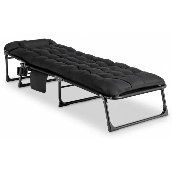 Czarny leżak ogrodowy Sundey z poduszką i regulowanym oparciem