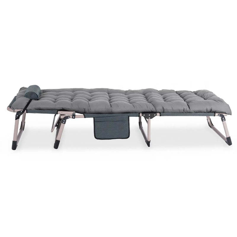 Szary leżak ogrodowy Sundey z regulowanym oparciem i poduszką
