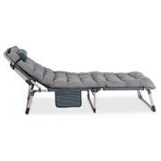 Szary leżak ogrodowy Sundey z poduszką – widok z boku