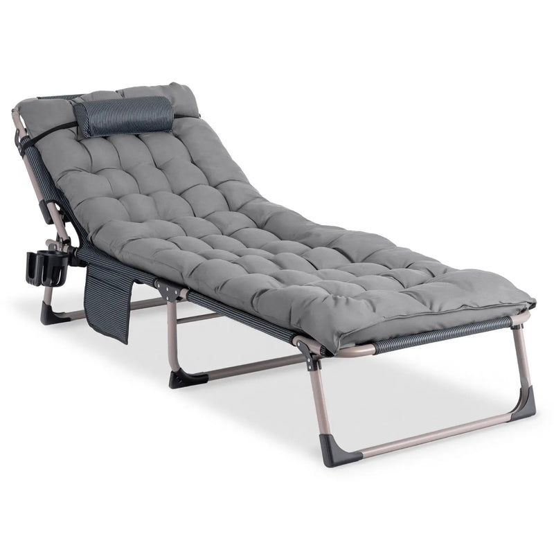 Leżak ogrodowy składany Sundey z poduszką szary – regulowany leżak do ogrodu