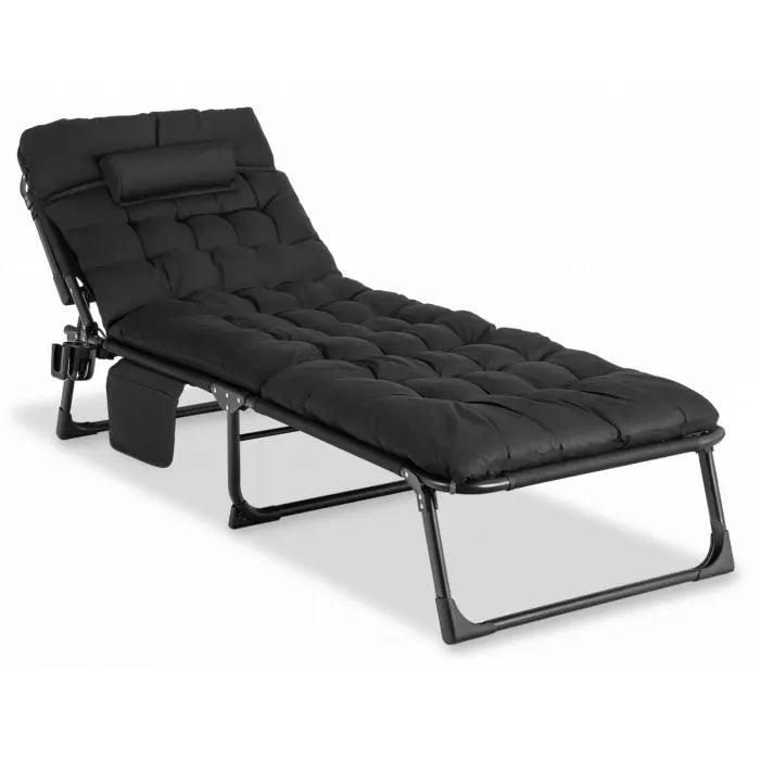 Leżak ogrodowy Sundey czarny – składany leżak z poduszką