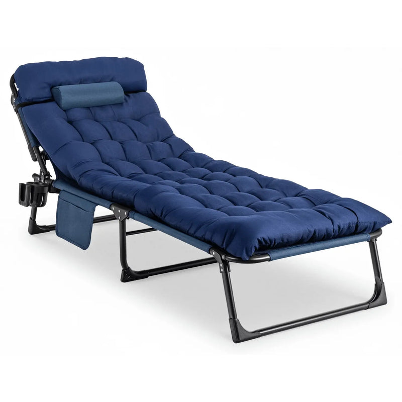 Granatowy leżak ogrodowy Sundey z miękkim materacem