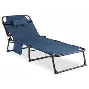 Granatowy składany leżak ogrodowy Sundey z regulowanym oparciem