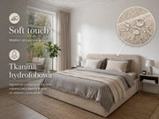 Beżowe łóżko tapicerowane Ivi 160x200 w tkaninie bouclé Fredo – miękka tkanina hydrofobowa soft touch
