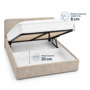 Beżowe łóżko tapicerowane Ivi 160x200 z pojemnikiem 20 cm i materacem osadzonym 8 cm w ramie